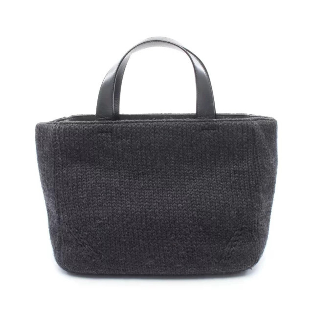 Prada Triangle Tote Tessuto Saffiano Bag Leather Knit Gray